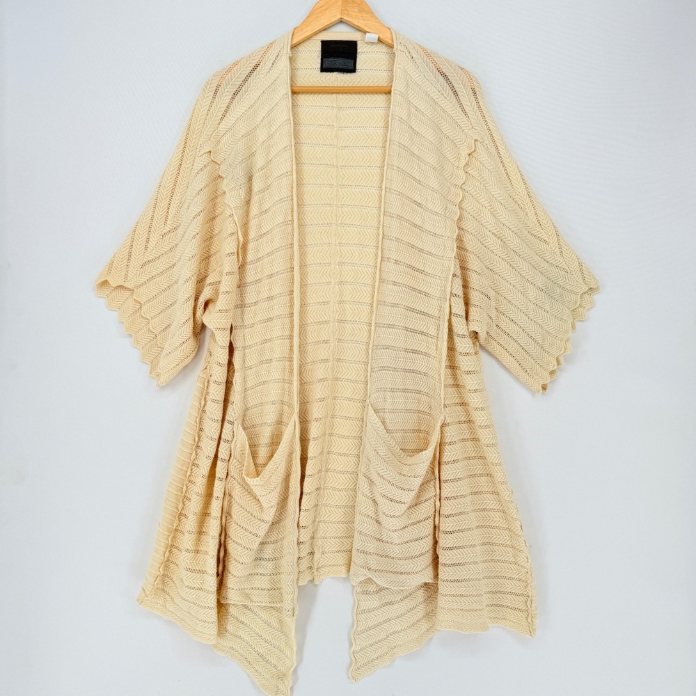 Anthropologie Guinevere Cardigan Women Medium Cream Pointelle Bohemian Cottage